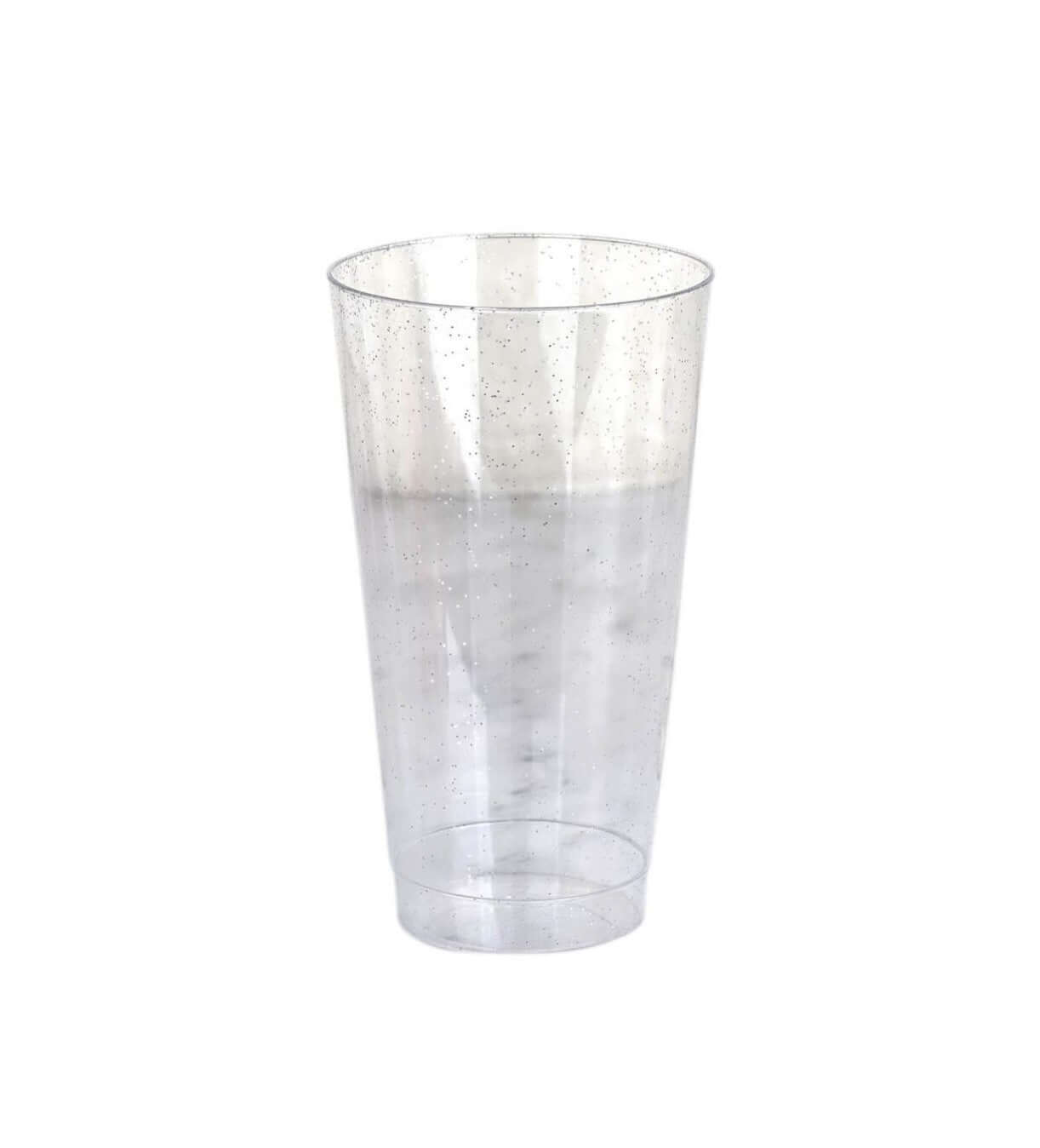 12 Pack Tall Silver Glitter Sprinkled Plastic Cups, Disposable Party Glasses 17oz