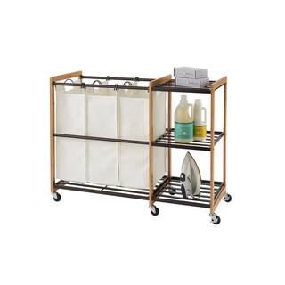 TRINITY EcoStorage Wheeled 3-Bag Bamboo Laundry Station in Bronze TBFPBR-2101C