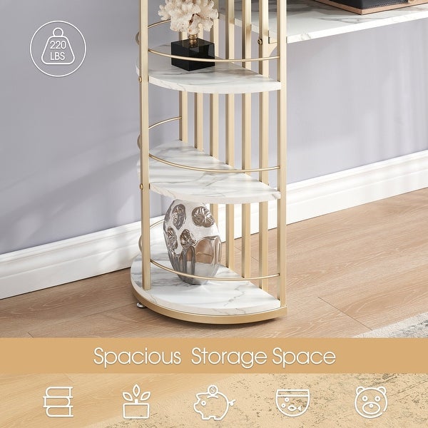 Ivinta Console Table with Storage， White Gold Entryway Table with Shelves， Gold Sofa Table for Living Room， Hallway