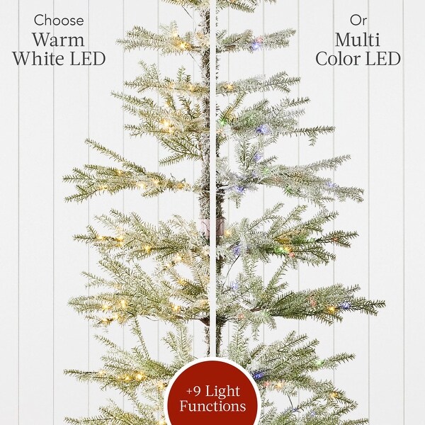 PreLit Sparse Christmas Tree 7.5ft Artificial Flocked Pine Holiday Décor Aspen Noble Fir 2in1 White and Multicolor LED Lights