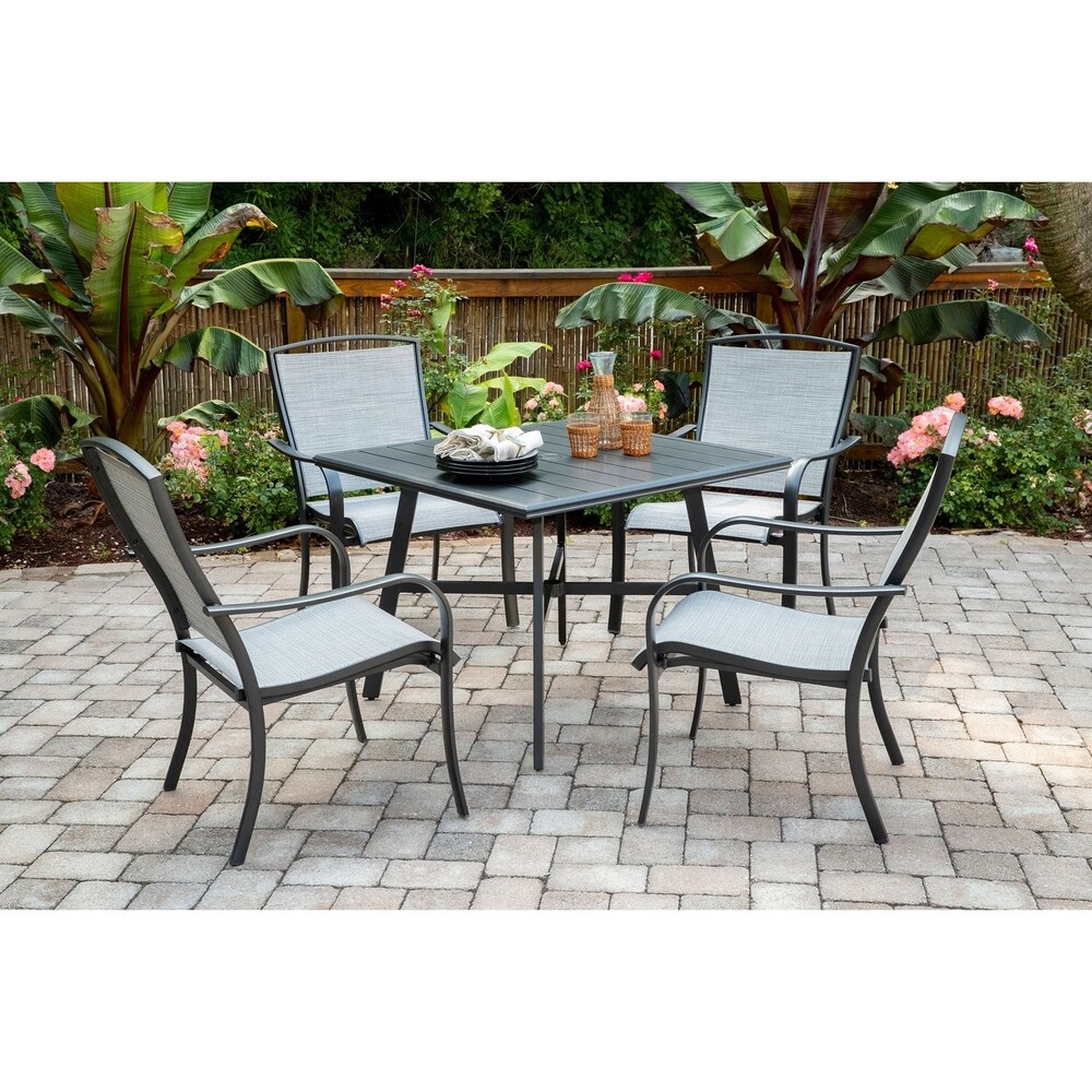 Hanover Foxhill 5 Piece Commercial Grade Patio Dining Set with 4 Sling Dining Chairs and a 38\