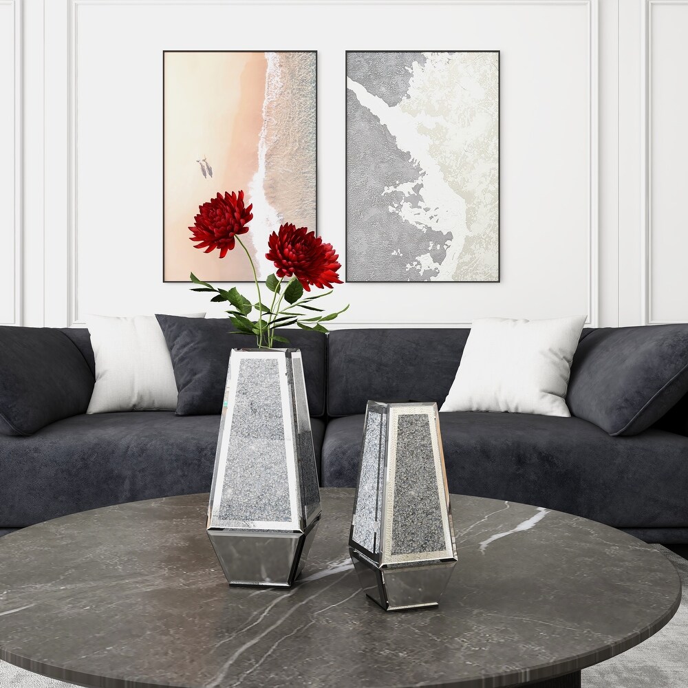 Crushed Diamond Mirrored Vases Set of 2
