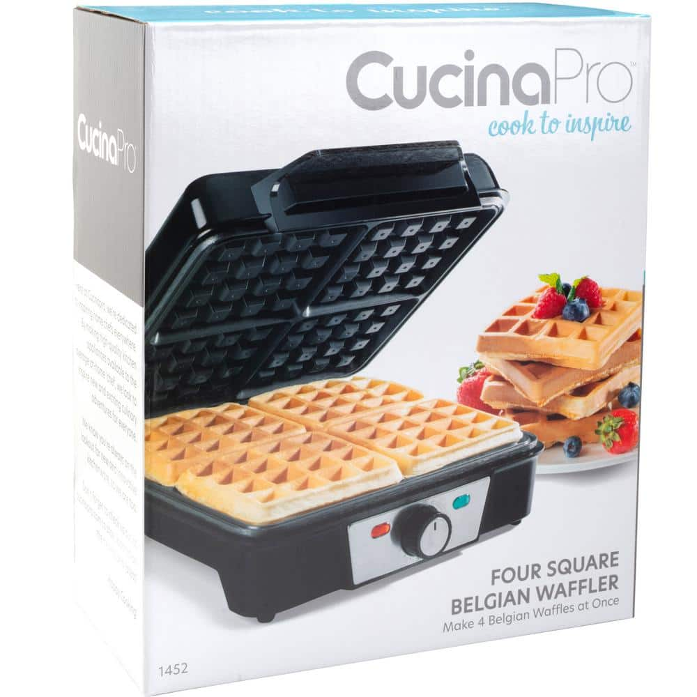 CucinaPro Four Square 4-Slice Stainless Steel Belgian Waffle Maker 1452