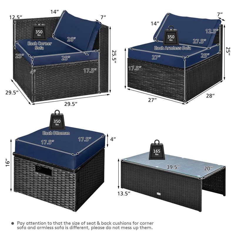 8 Pcs Rattan Wicker Outdoor Patio Furniture Sectional Sofa Set with Storage Box & Waterproof Cover