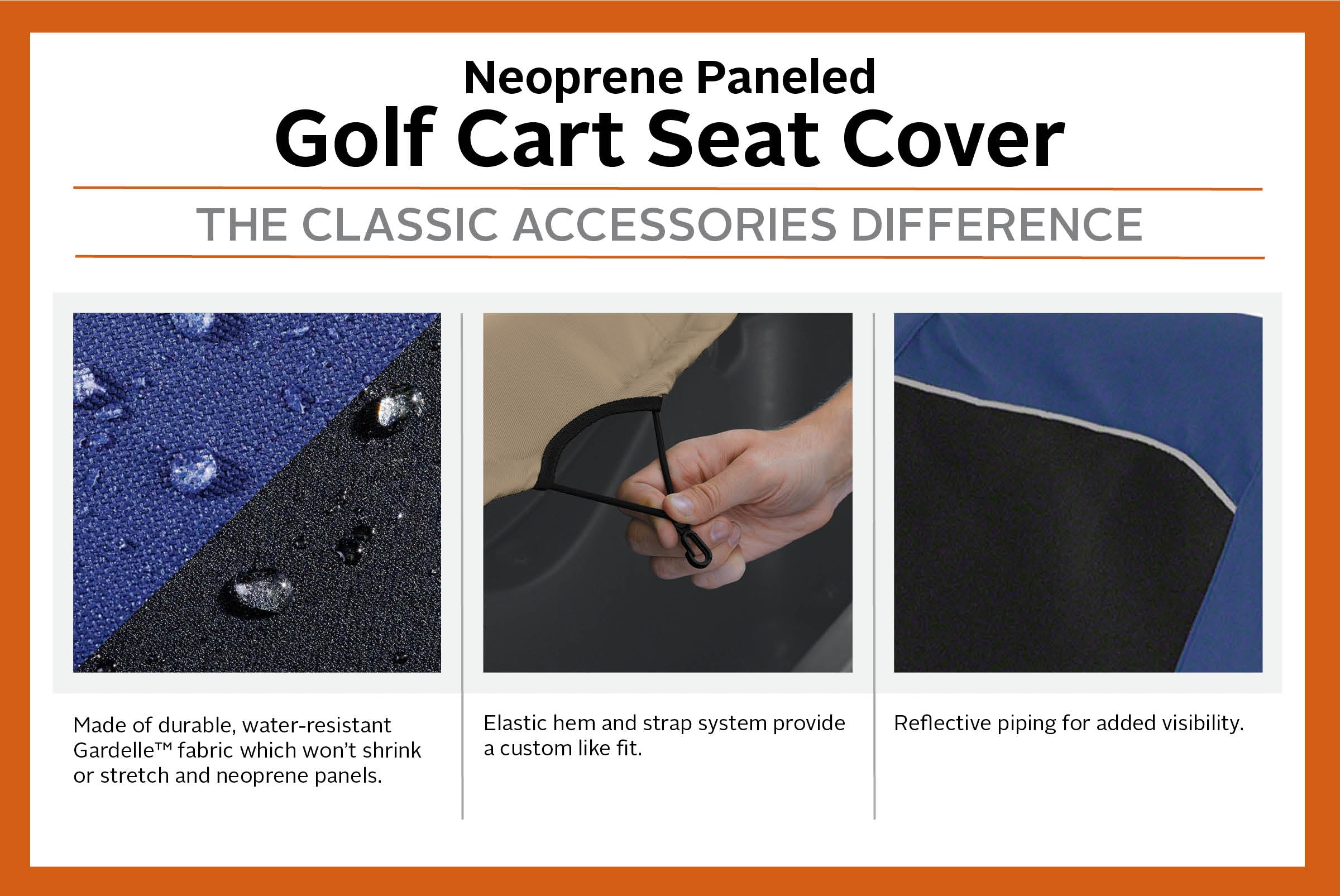 Classic Accessories Fairway Neoprene Paneled Golf Cart Seat Cover， Navy News/Black