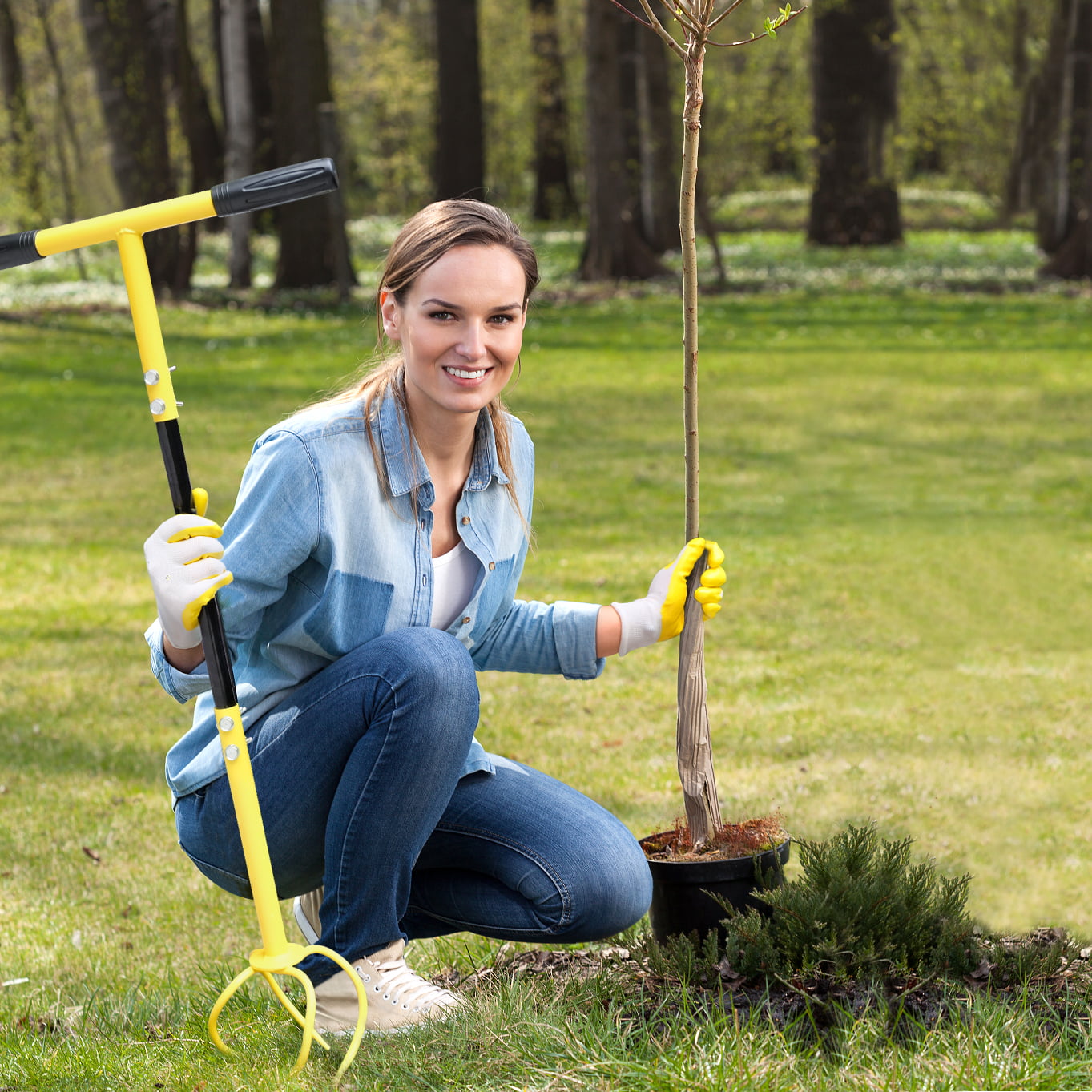 Hortem Twist Tiller Removable, Hand Garden Claw Cultivator with Durable Steel Shaft Tines and Comfortable Handle 76cm Long