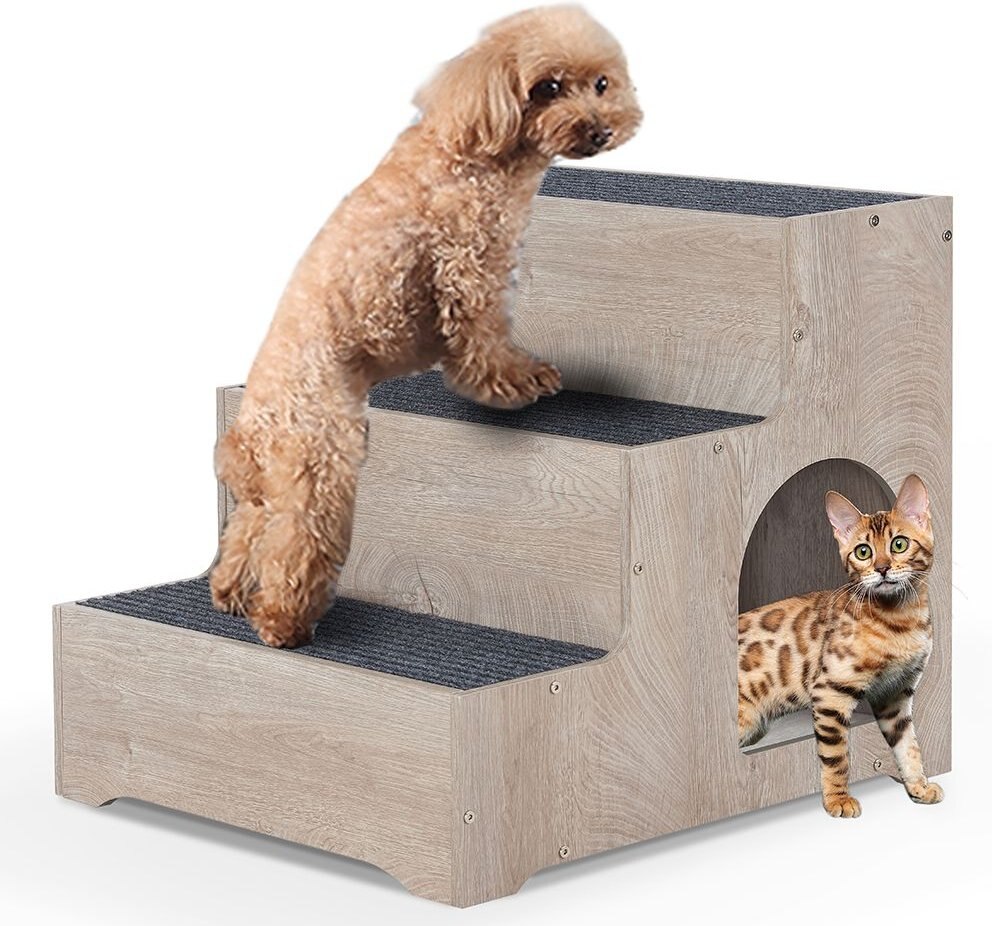 Unipaws Dog and Cat Stairs， Weathered Grey， Medium