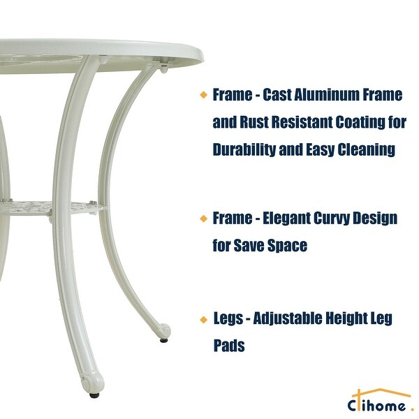 Clihome Patio Cast Aluminum Dining Table with Umbrella Hole