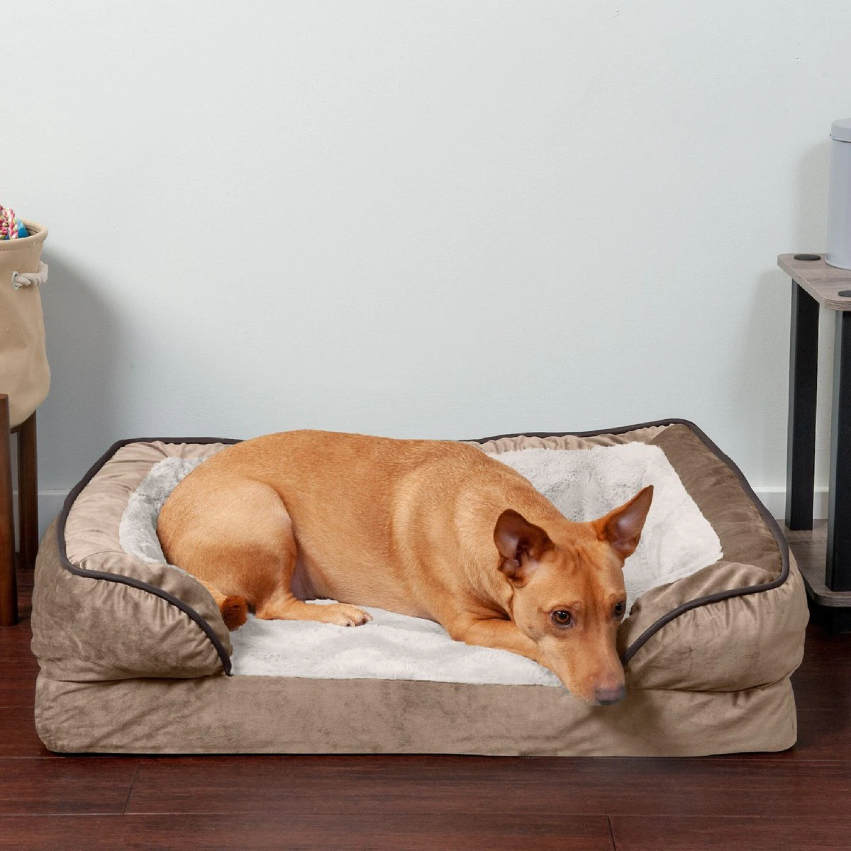 FurHaven Velvet Waves Perfect Comfort Orthopedic Sofa Cat and Dog Bed， Brownstone， Medium