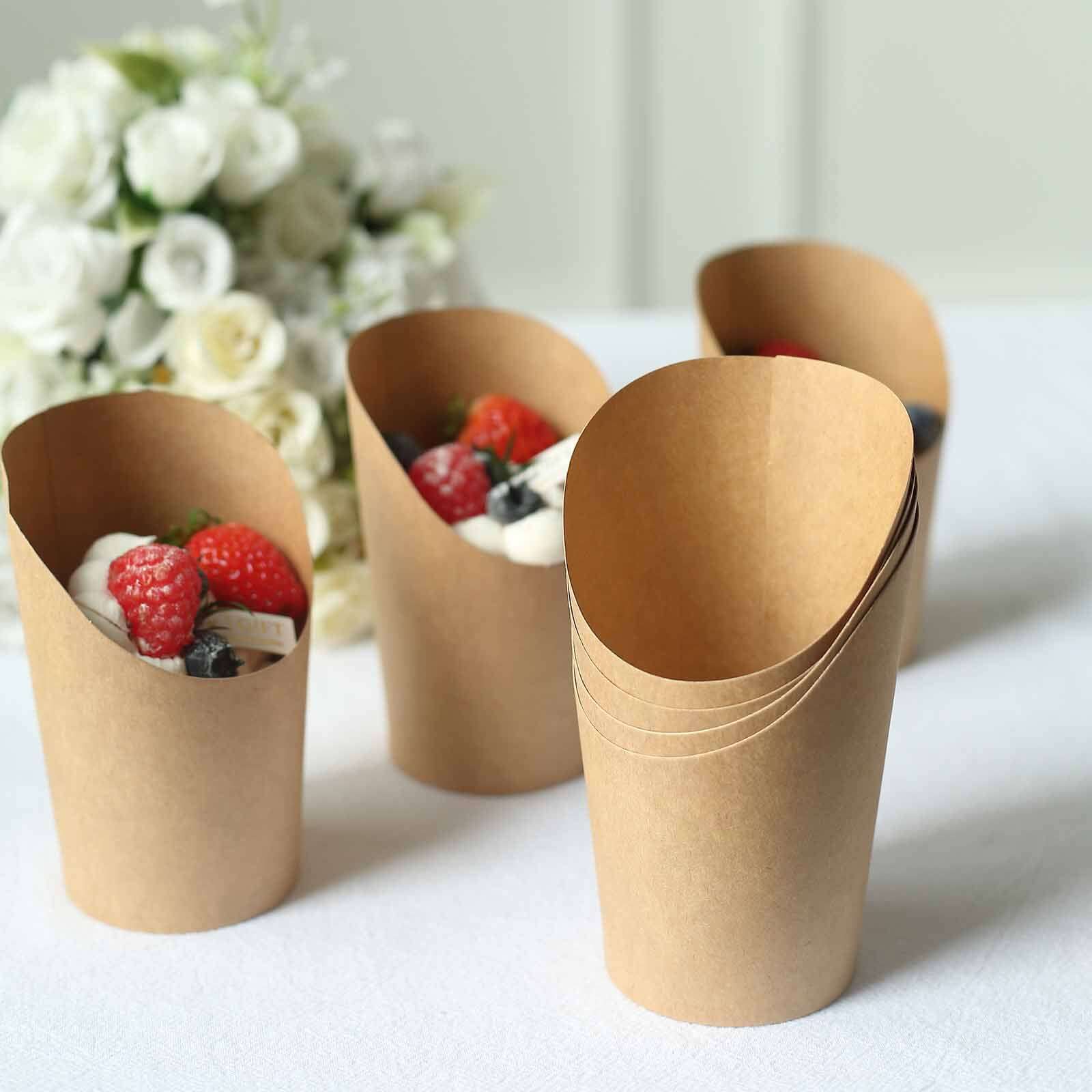 50 Pack Natural Brown Paper Popcorn Box Snack Cups, Disposable Appetizer Cone Cups 14oz