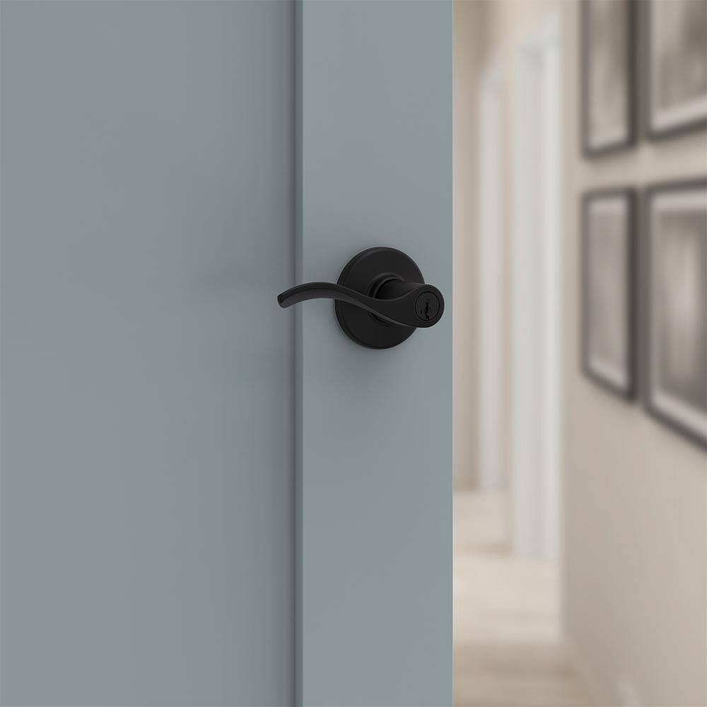 Kwikset Balboa Matte Black Keyed Entry Door Handle featuring SmartKey Security and Microban Technology 405BL514SMTK4V1