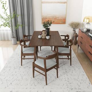 Ashcroft Imports Furniture Co. Alister 7-Piece Rectangular Walnut Solid Wood Top Dining Set with 6 Fabric Kathy Dining Chairs in Grey HMD00916