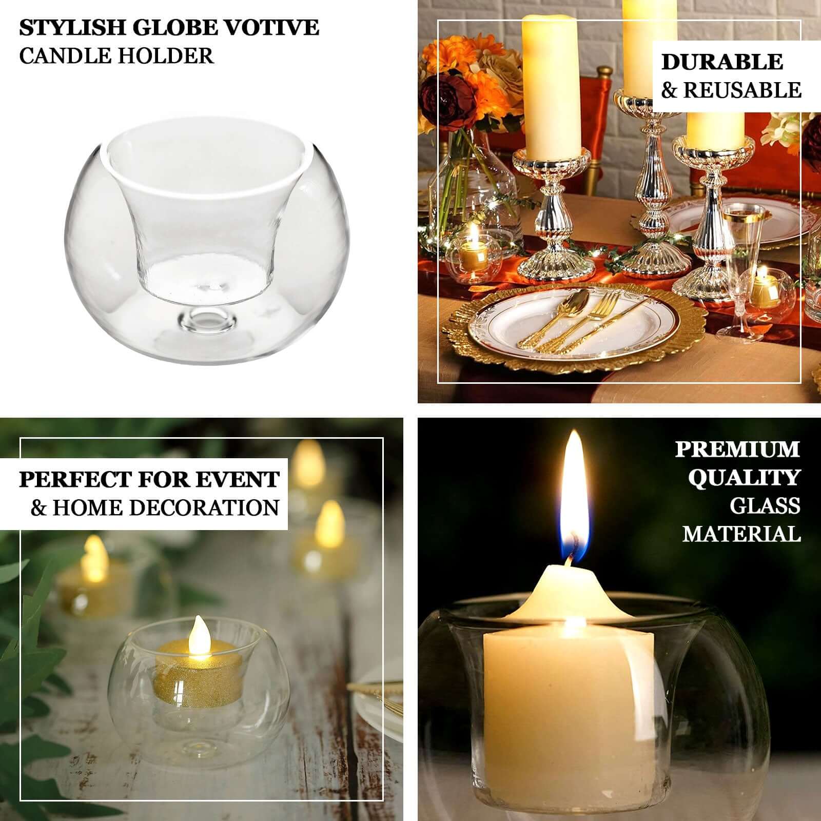 6 Pack Crystal Clear Glass Globe Tealight Votive Candle Holders 3