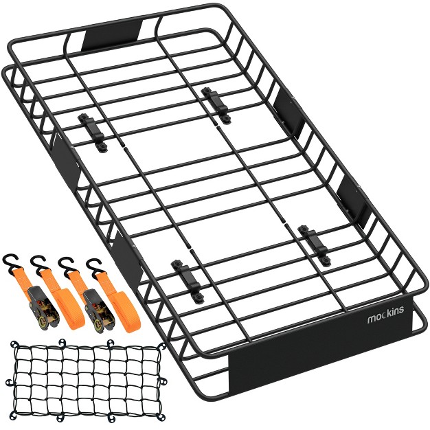 Mockins Extendable Roof Basket Cargo Carrier 43 quot 64 quot l X 39 quot w X 6 quot h Black Steel