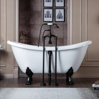 WOODBRIDGE Topeka 59 in. Heavy Duty Acrylic Slipper Clawfoot Bath Tub in White Faucet Claw Feet Drain  Overflow in Matte Black HBT7037