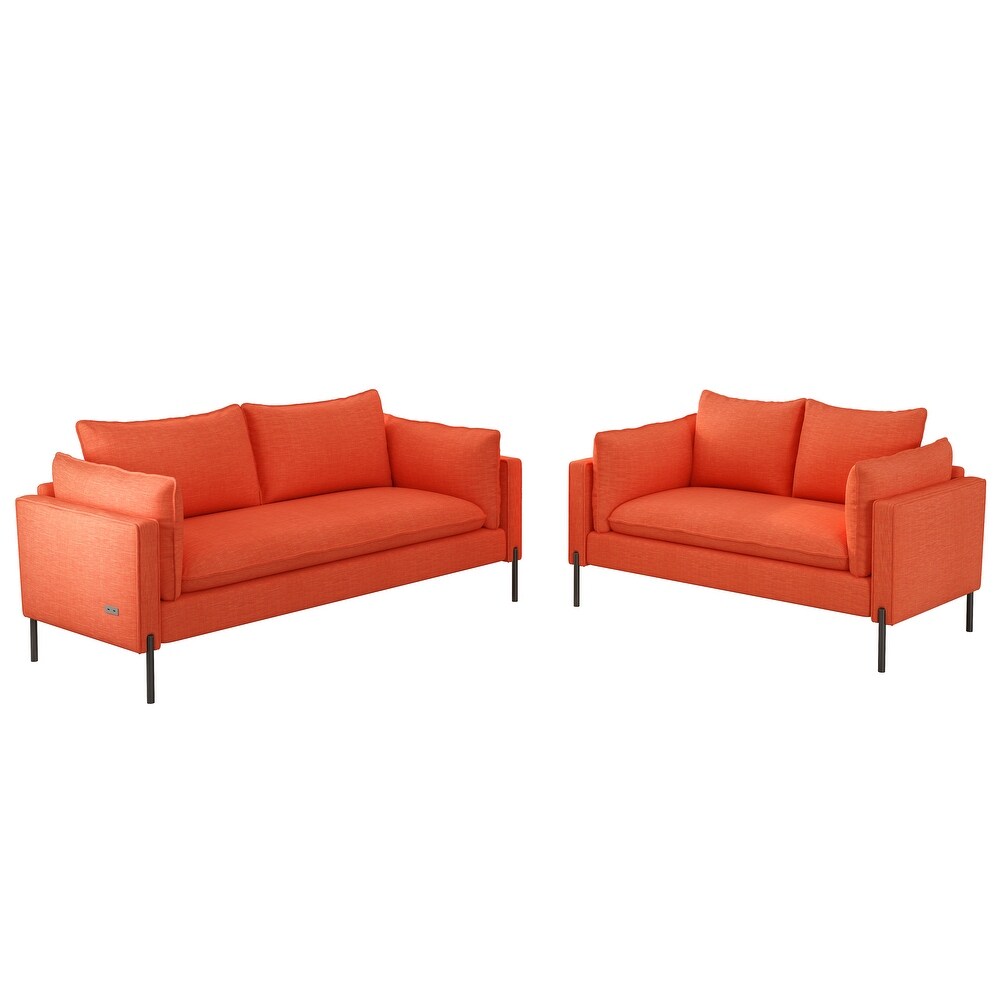 Modern Linen Fabric Upholstered 2 Piece Sofa Sets