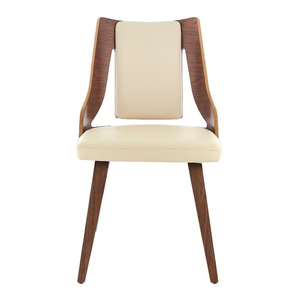 Cream Faux Leather and Walnut Wood Dining Chairs - Set of 2 - 22 L x 20 W x 33 H Inches