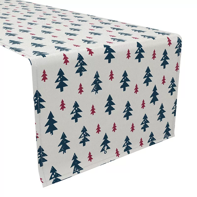 Table Runner， 100% Cotton， 16x72， Rustic Fir Tree Stamps