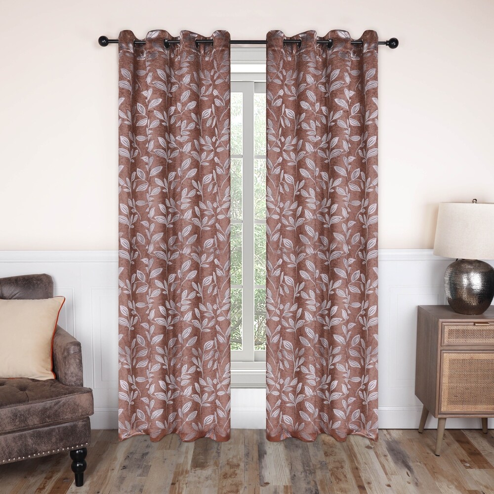 Superior Modern Bohemian Leaves Room Darkening Blackout Curtains  Rod Pocket or Grommets  Set of 2