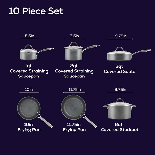 Circulon Elementum Hard Anodized Nonstick Cookware Pots And Pans Set 10 Piece Oyster Gray