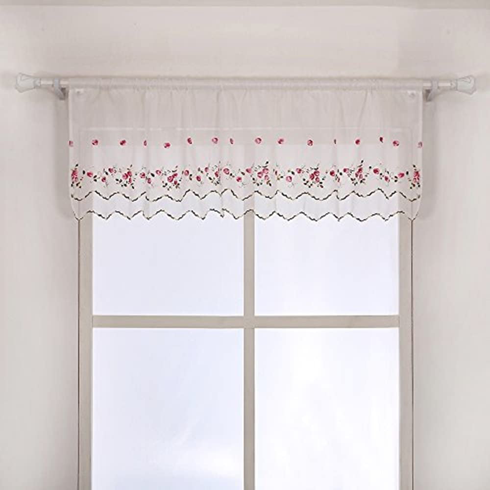 ZHH Hand Embroidery Rose Two-Layer Valance Floral Sheer Lace Curtain Cafe Kitchen 15 x 57