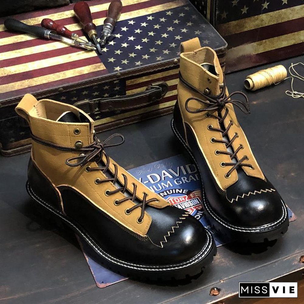 Retro American Motorcycle Riding Ankle Boots Men Work Safety Shoes Unisex British Style Cow Genuine Leather  Botas Hombre