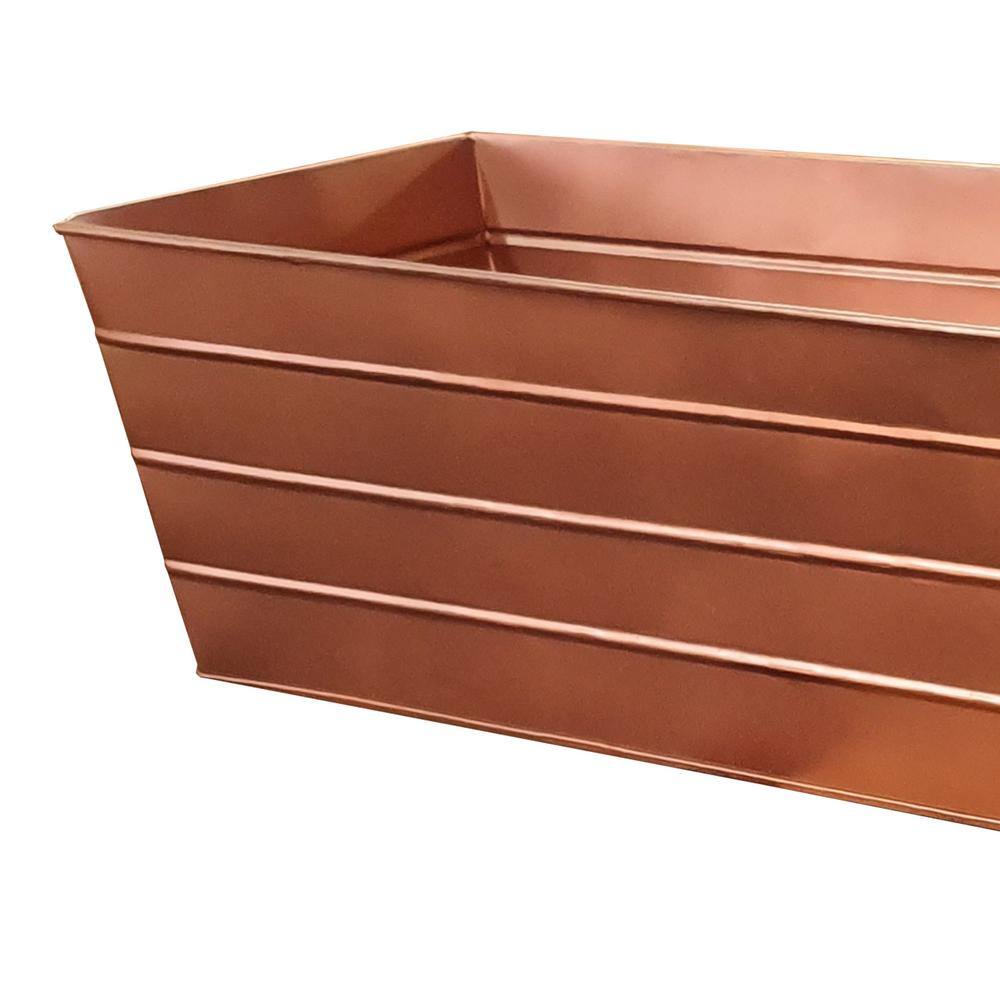 Benjara Large Copper Rectangular Metal Flower Planter Box with Embossed Line Design BM195218