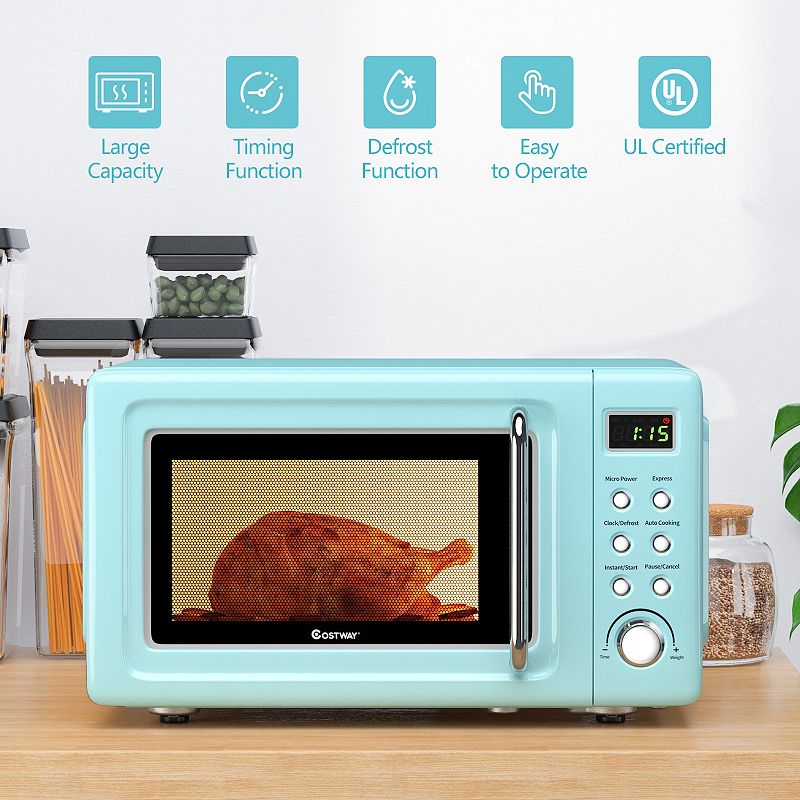 700W Retro Countertop Microwave Oven with 5 Micro Power and Auto Cooking Function