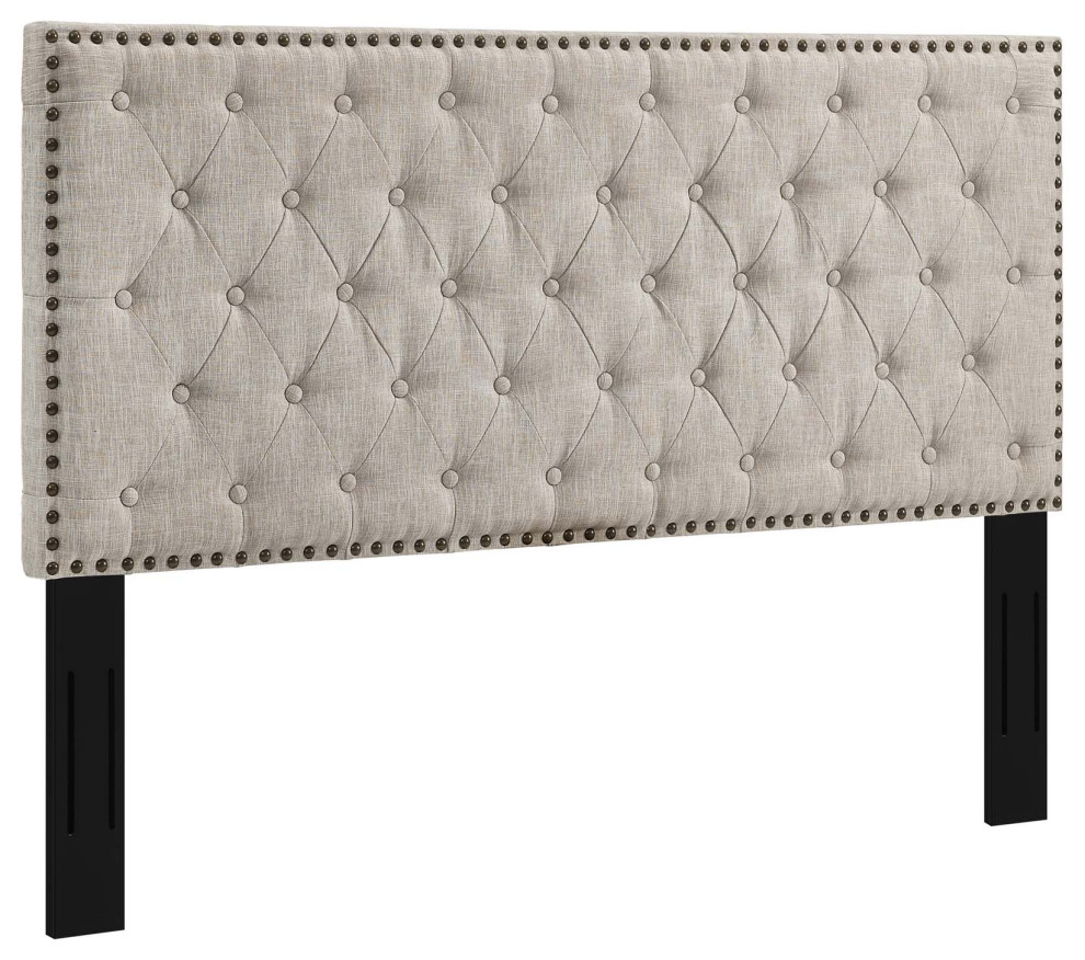 Beige Helena Tufted Twin Upholstered Linen Fabric Headboard   Transitional   Headboards   by Uber Bazaar  Houzz