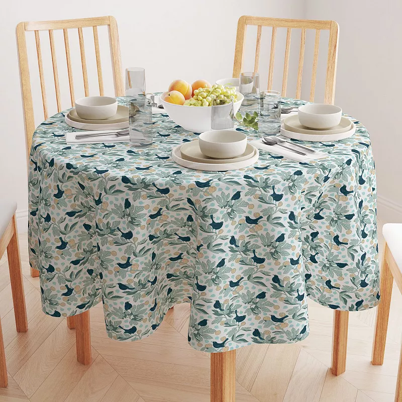 Round Tablecloth， 100% Polyester， 70 Round， Fig Trees and Birds