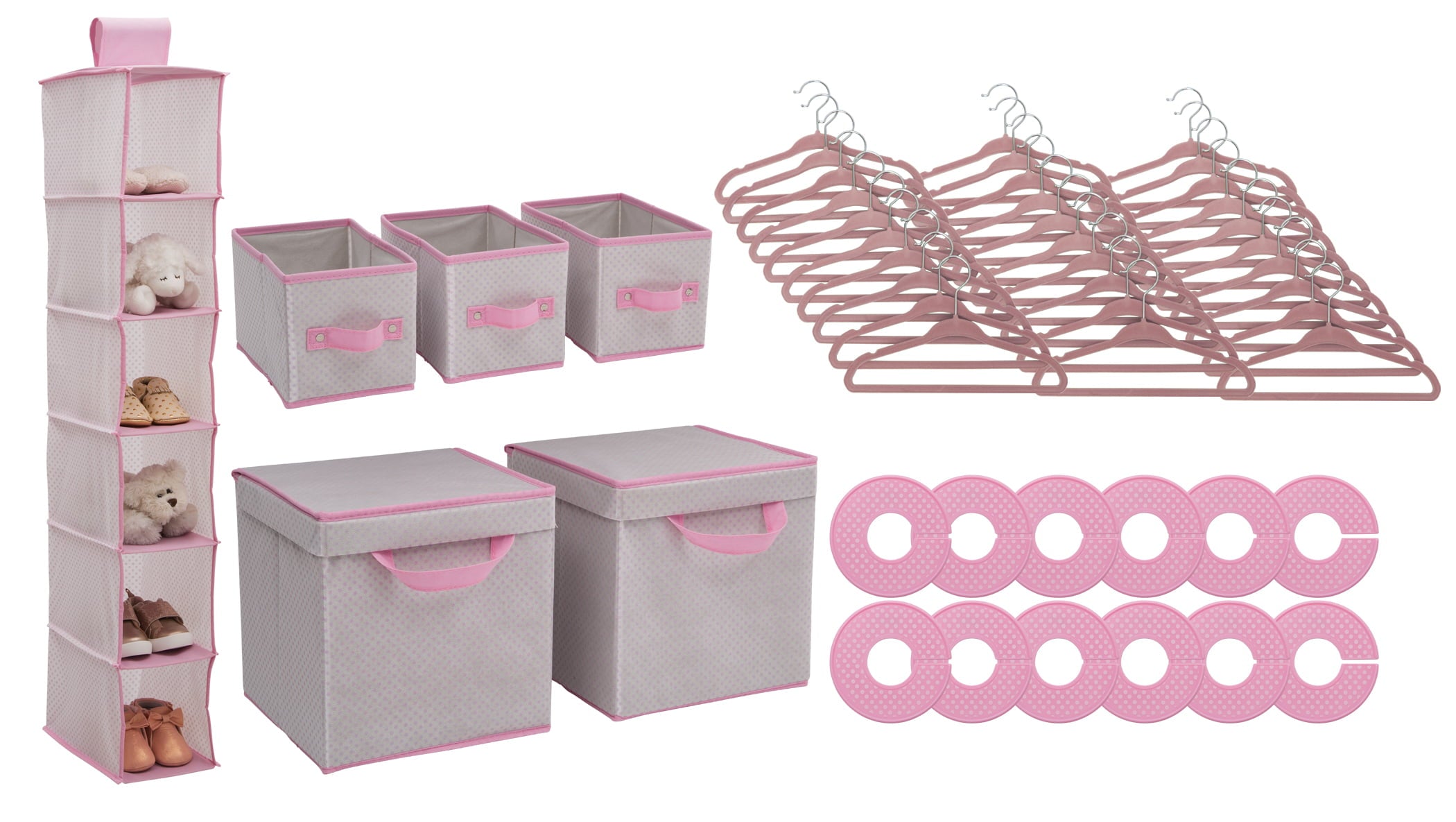 Delta Children Nursery Storage 48 Piece Set - Easy Storage/Organization Solution - Keeps Bedroom, Nursery & Closet Clean, Pink Polka Dots