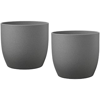 SK 8.3 in. x 8 in. Tall 21 cm Basel Stone Dark Gray Stone Ceramic Pot (Twin Pack) 006990212257