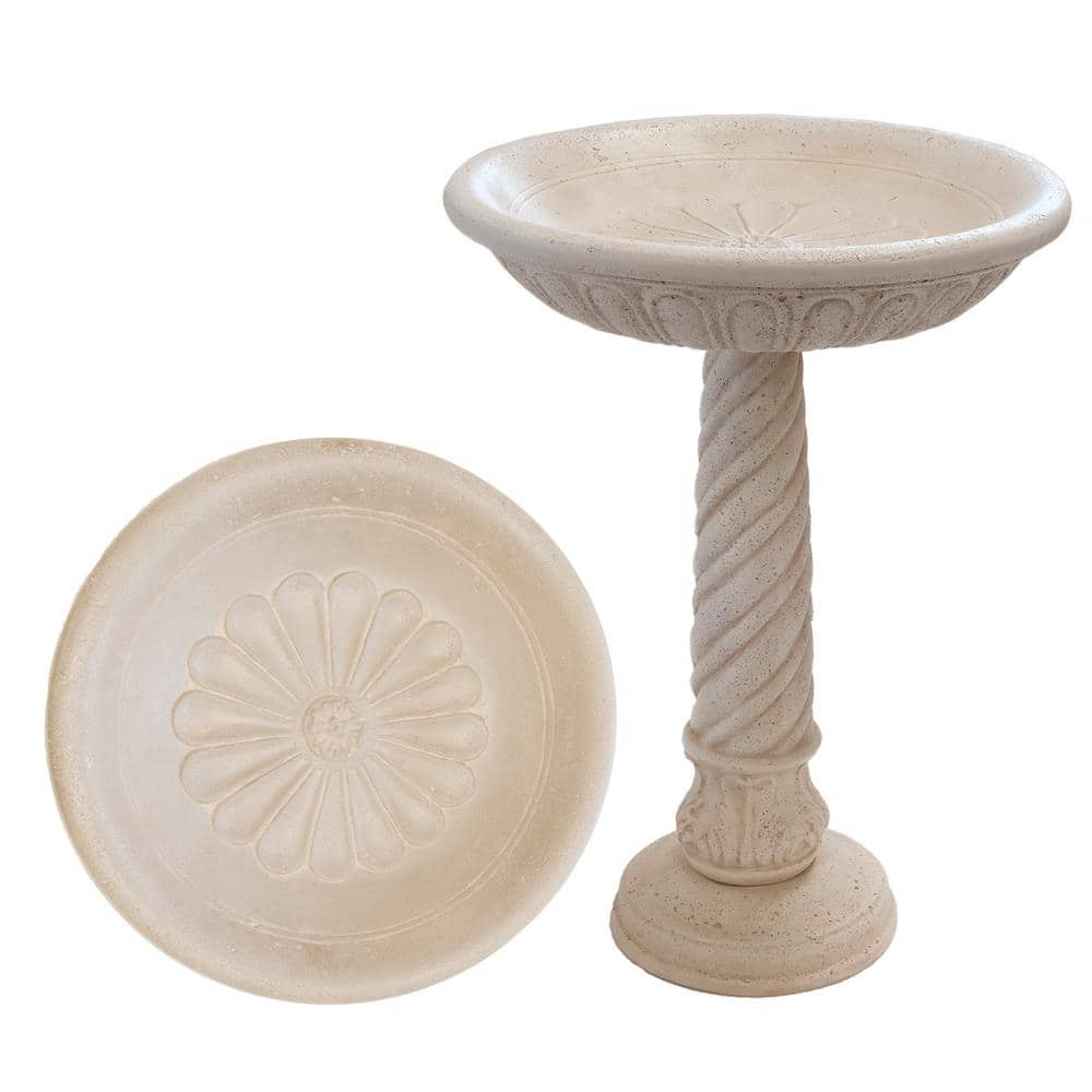 MPG 22 in. Dia Aged White Cast Stone Fiberglass Bird Bath PF6044AW