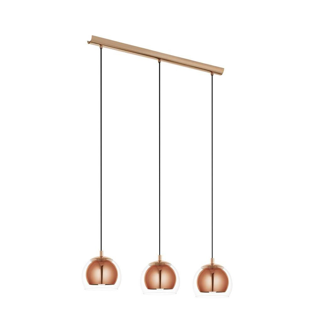 Eglo 94591 Rocamar Copper & Clear Glass Dome Shades Modern 3 Lamp Bar Pendant