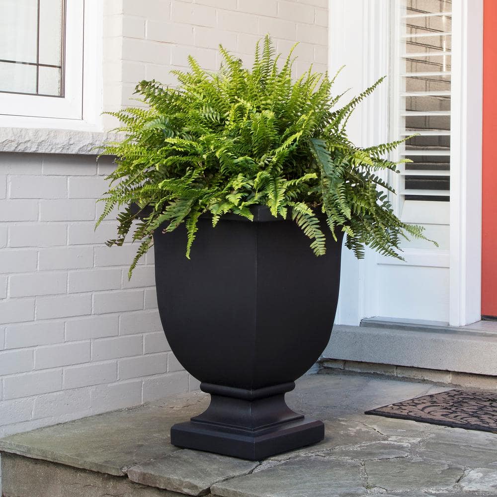 Mayne Augusta 26 in. Tall Self-Watering Black Polyethylene Planter 5894-B