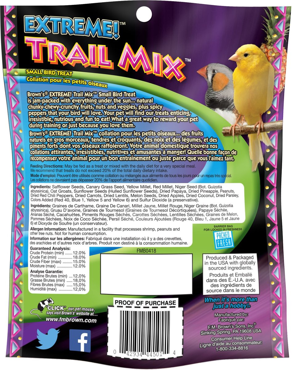 Brown's Extreme! Trail Mix Small Bird Treat， 4-oz bag