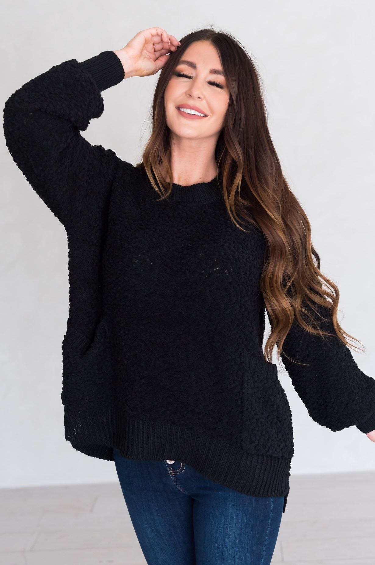 Chill Cutie Modest Popcorn Knit Sweater