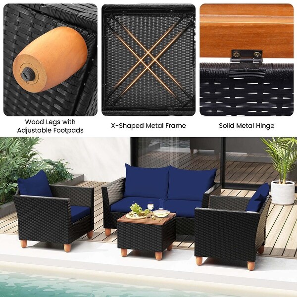 Costway 4 PCS Wicker Patio Furniture Set with Removable Cushions