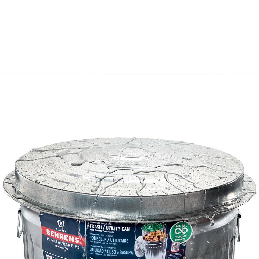 Behrens 31 Gallon Galvanized Steel Round Metal Household Trash Can with Lid 1270