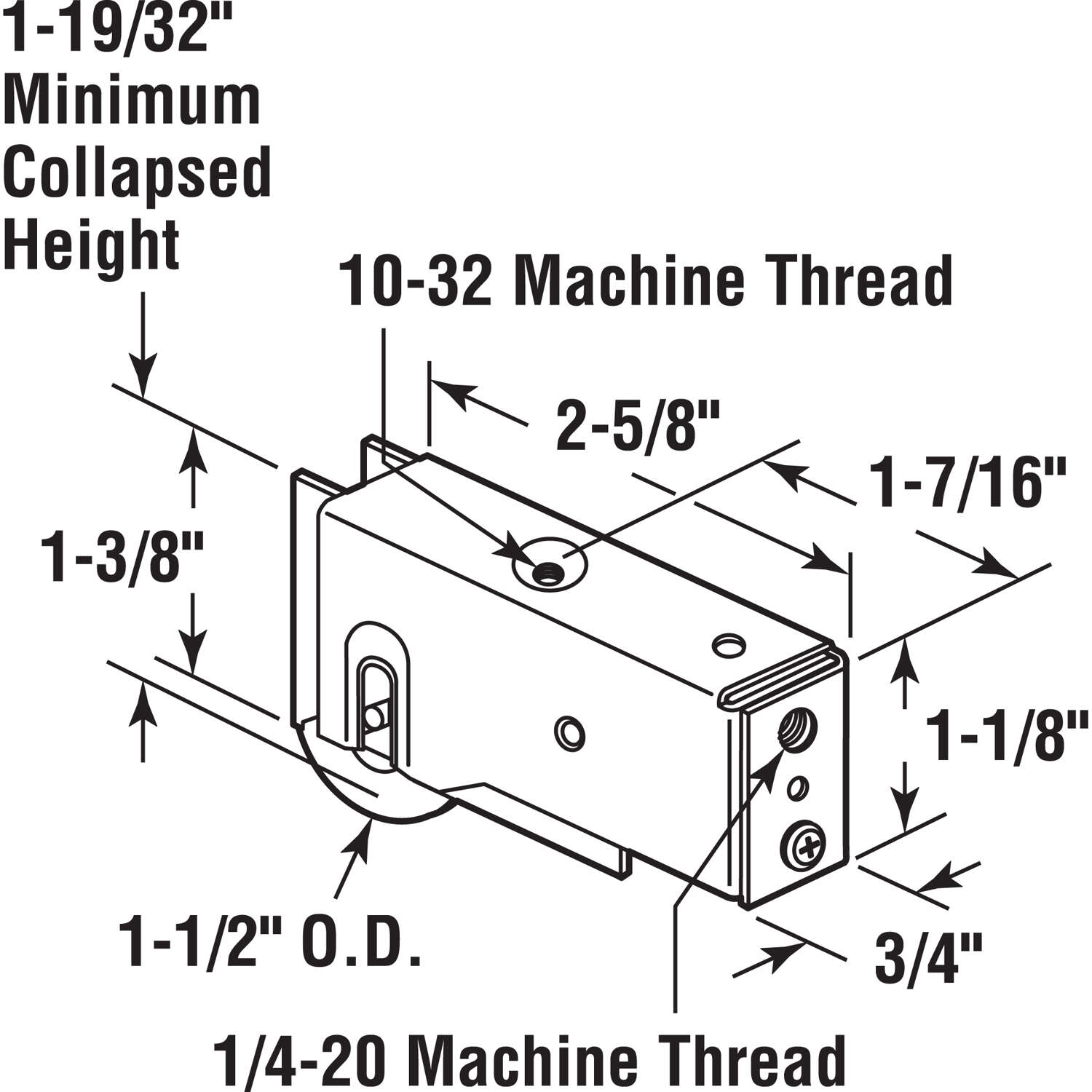 Prime-Line 1-1/2 in. D X 2-5/8 in. L Steel Roller Assembly 1 pk