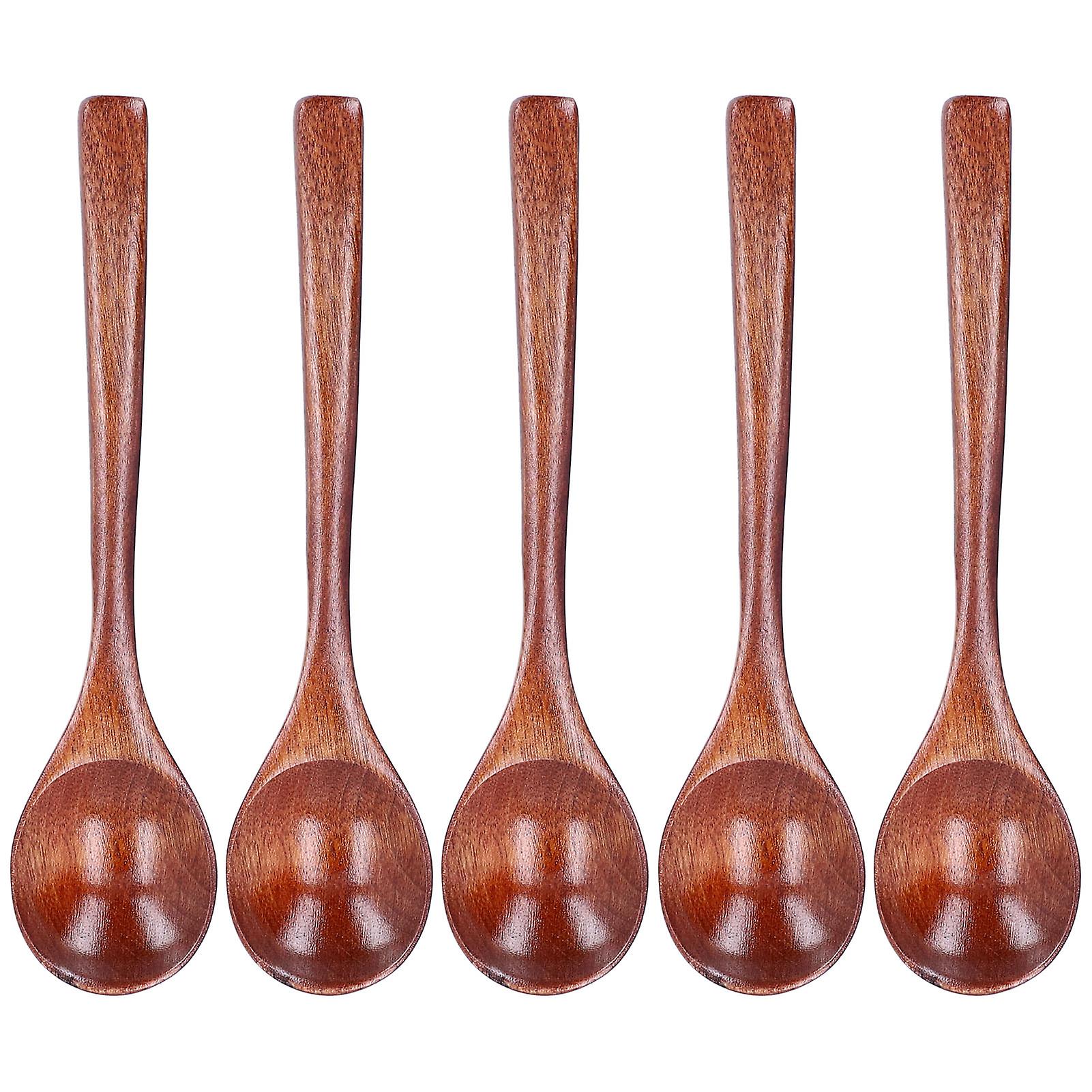 5Pcs Wood Soup Spoon Long Handle Rice Scoop Home Tableware for Kitchen Restaurant