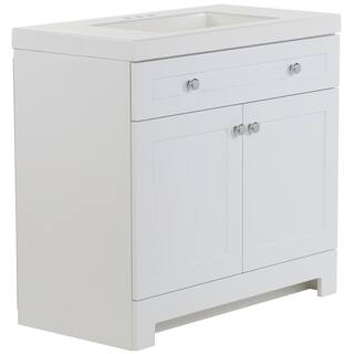 Glacier Bay Everdean 36.5 in. W x 18.8 in. D x 34.4 in. H Freestanding Bath Vanity in White with White Cultured Marble Top EV36P2-WH