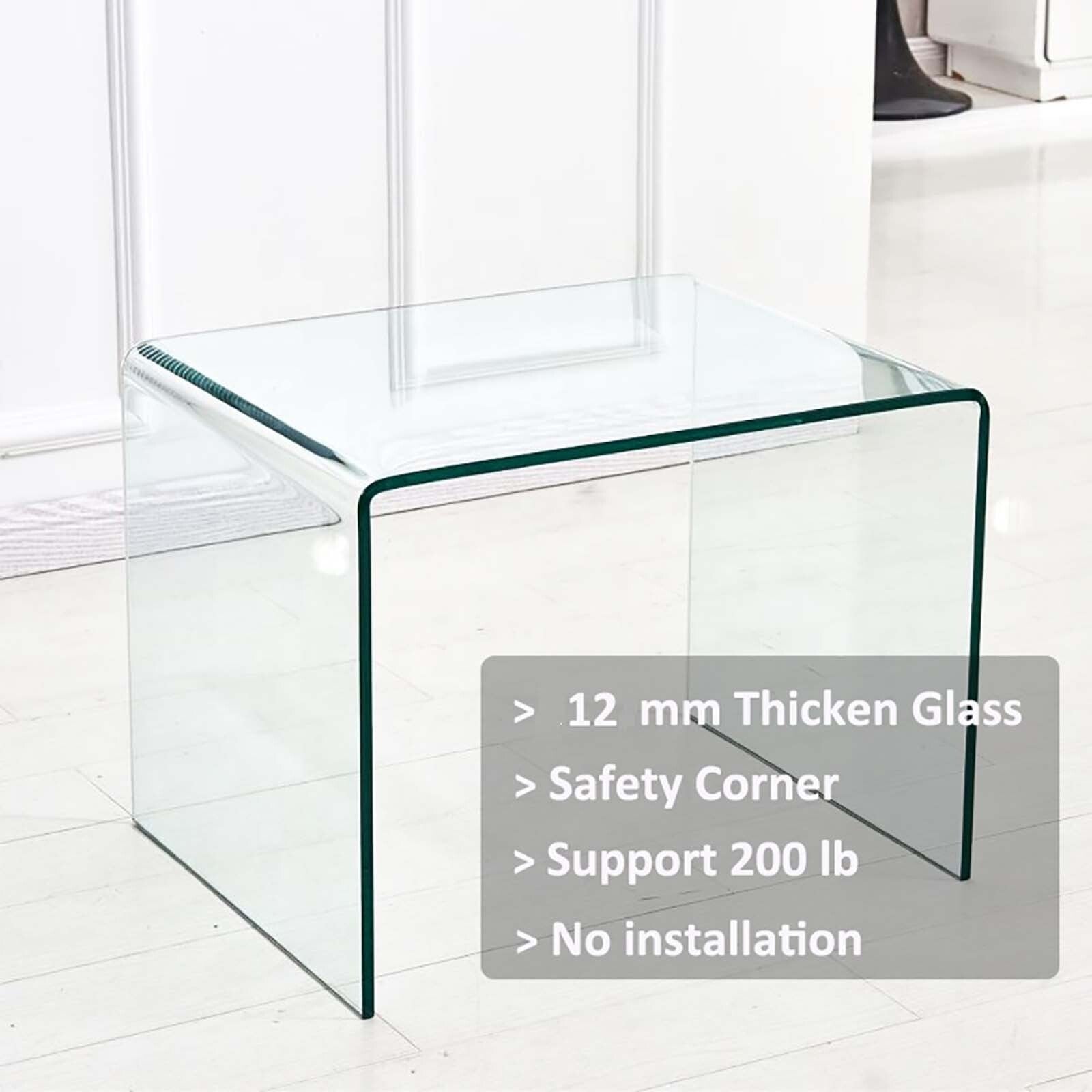 WEIKABU Modern Clear Glass End Side Table U-Shaped Tempered Glass Coffee Table for Living Room Bedroom