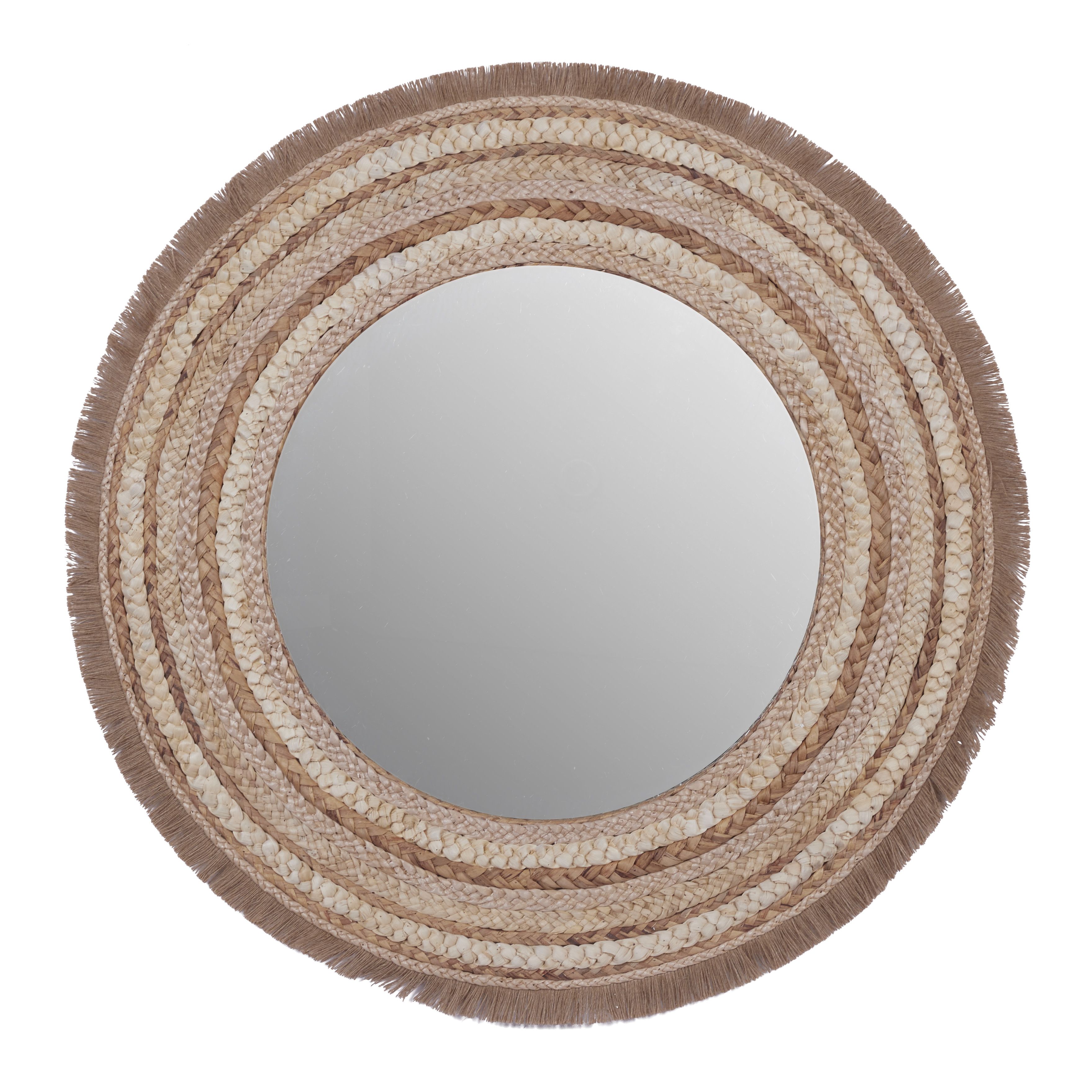 Beige Bohemian Style Wood Wall Mirror 38 x 38