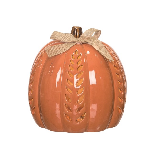 Transpac Dolomite 7 7 In Orange Harvest Medium Light Up Carved Vine Pumpkin