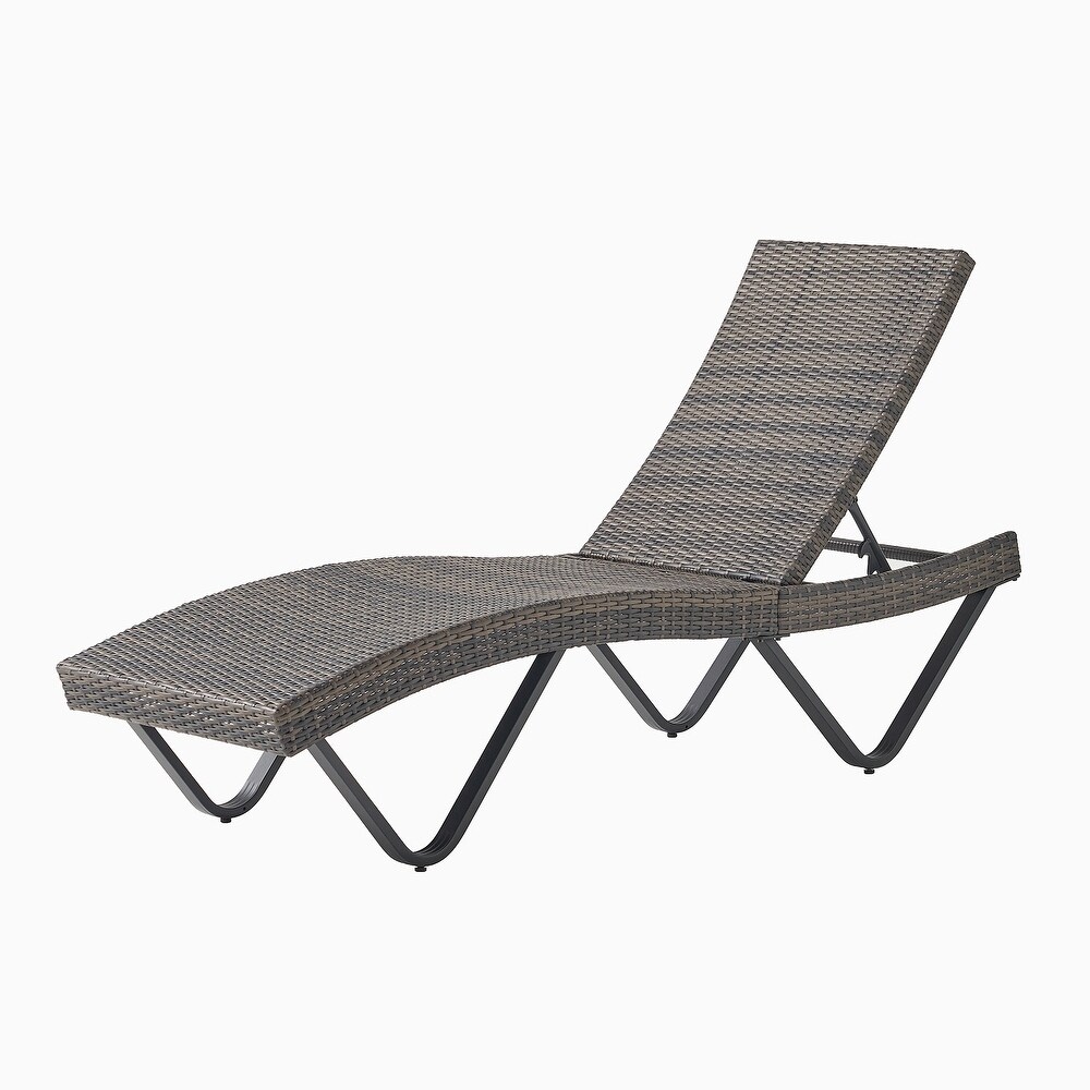 Grey Wicker Outdoor Adjustable Chaise Lounge  Set of 1