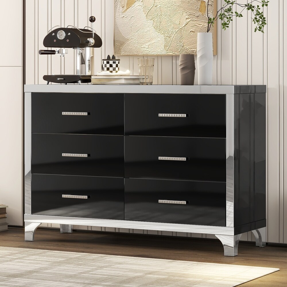 Elegant High Gloss Dresser with Metal Handle Mirrored Storage Cabinet