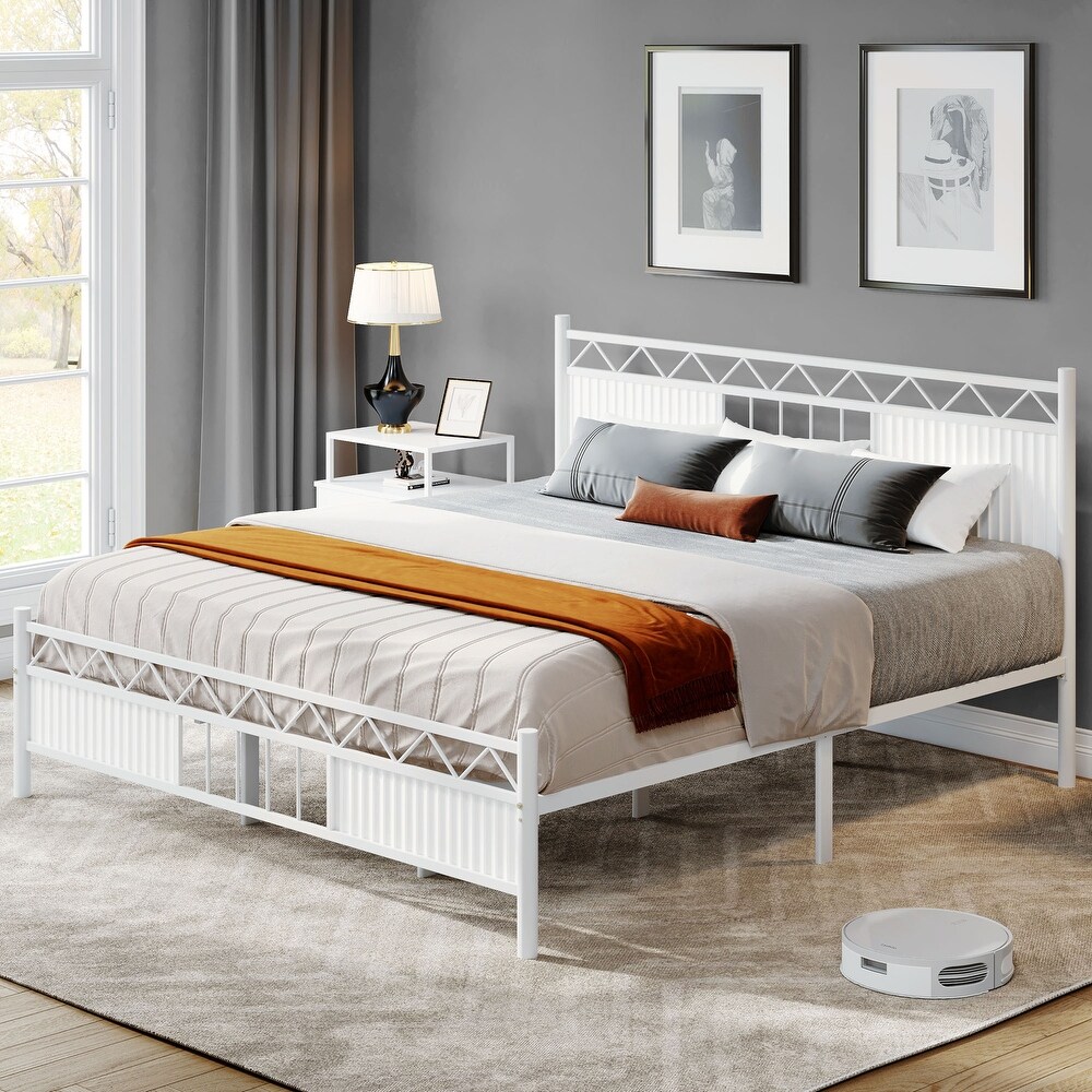 Moasis Modern Bed Frame with Headboard  Steel Slats Support  No Box Spring Needed