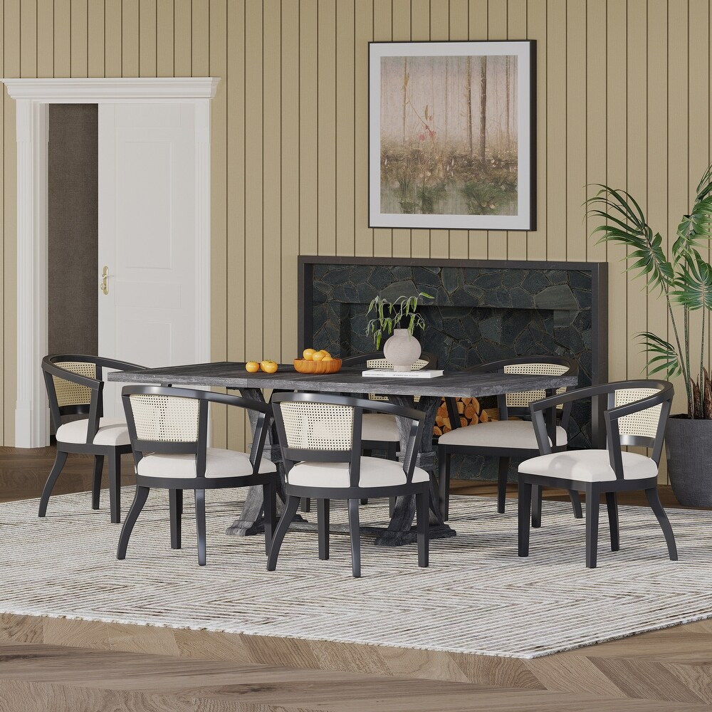 Delwood Velvet and Cane Upholstered 7 Piece Dining Set by Christopher Knight Home