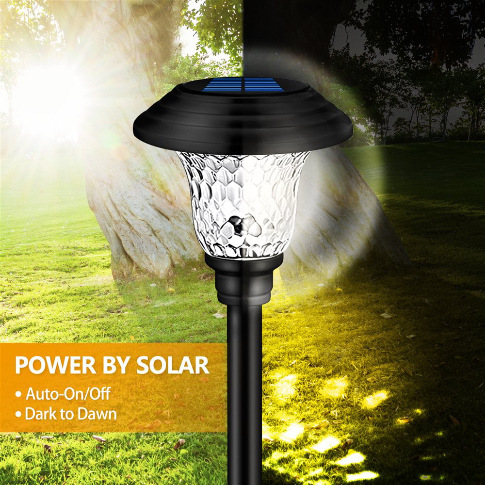 Outdoor Solar Pathway Lights 4 Pack  Solar Lights for Yard Garden Decor Waterproof Glass Stainless Steel Auto-on/off Solar Landscape Lights for Lawn, Patio, Yard, Garden, Pathway, Driveway